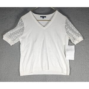 Adrianna Papell Shirt Womens Size Medium White Solid Short Sleeve Blouse